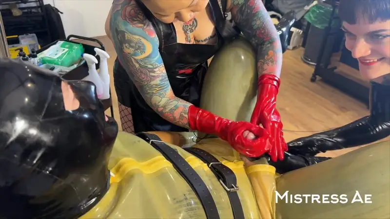 POV Latex Gloves Double Domme Hand Job Edging Tease with Electro Stim with Madame Li Ying and Our Rubber Gimp 1080p